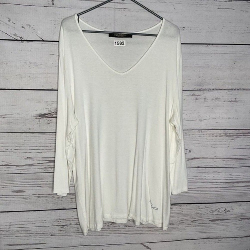 Marina Rinaldi Camiseta Ivory Sparkling Logo‎ Long Sleeve T-shirt Women XL